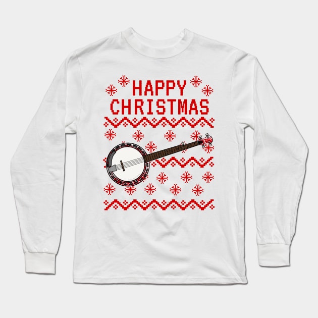 Banjo Ugly Christmas Banjoist Folk Musician Long Sleeve T-Shirt by doodlerob